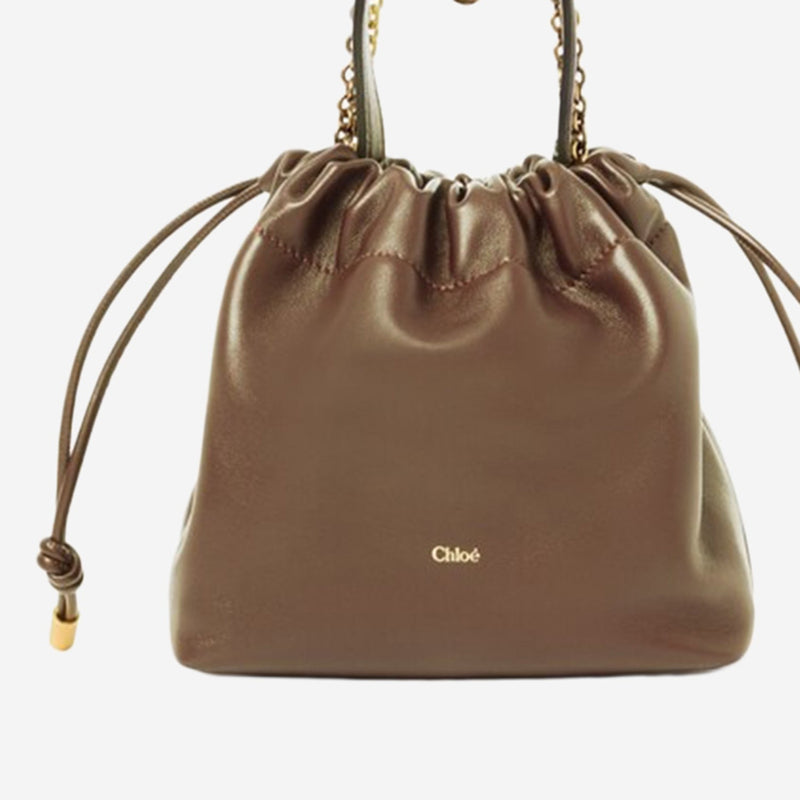 Chloé Drawstring Leather Shoulder Bag — Brown