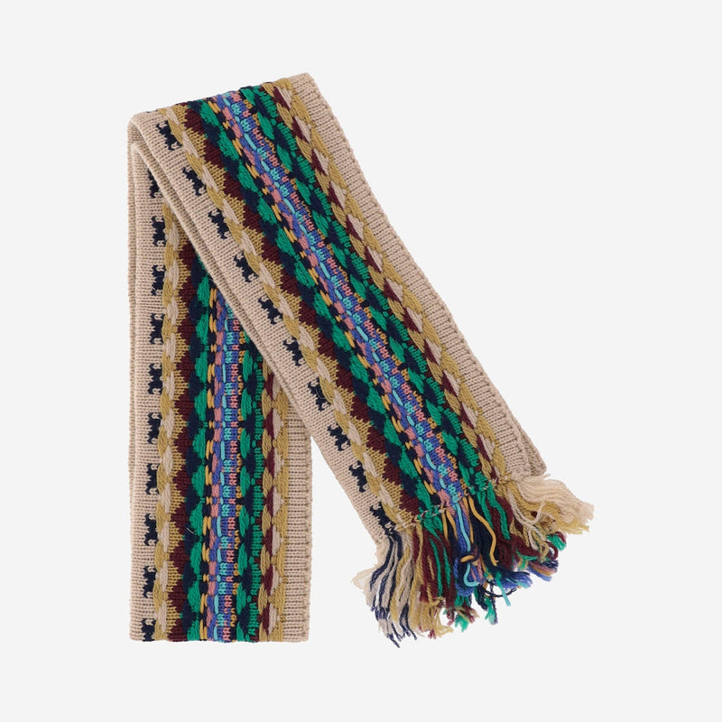 Dries Van Noten Multicolor-Striped Wool Scarf — Beige Scarfs