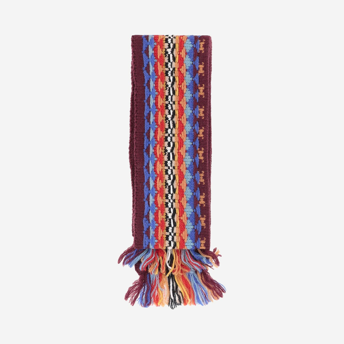 Dries Van Noten Geometric Jacquard Wool Scarf — Burgundy Scarfs