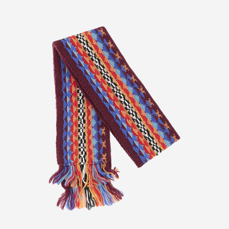 Dries Van Noten Geometric Jacquard Wool Scarf — Burgundy Scarfs