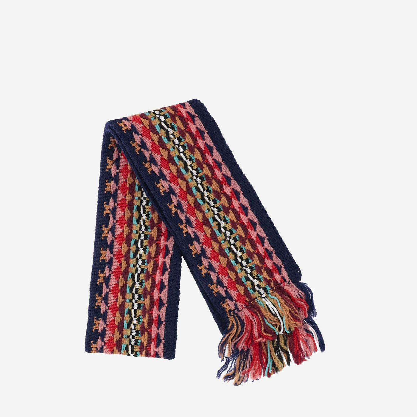 Dries Van Noten Fringed Wool Scarf — Navy Scarfs