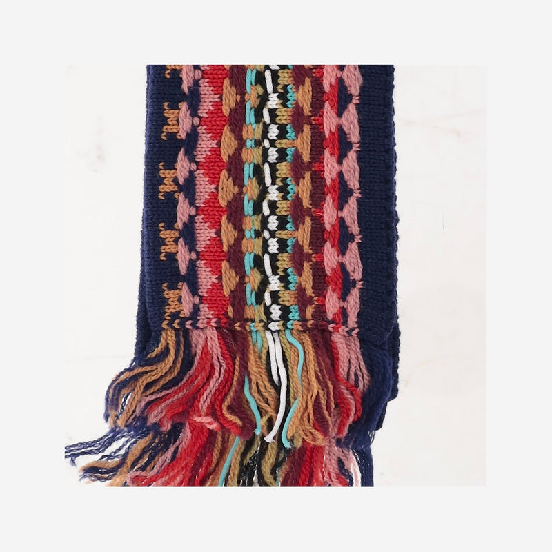 Dries Van Noten Fringed Wool Scarf — Navy Scarfs