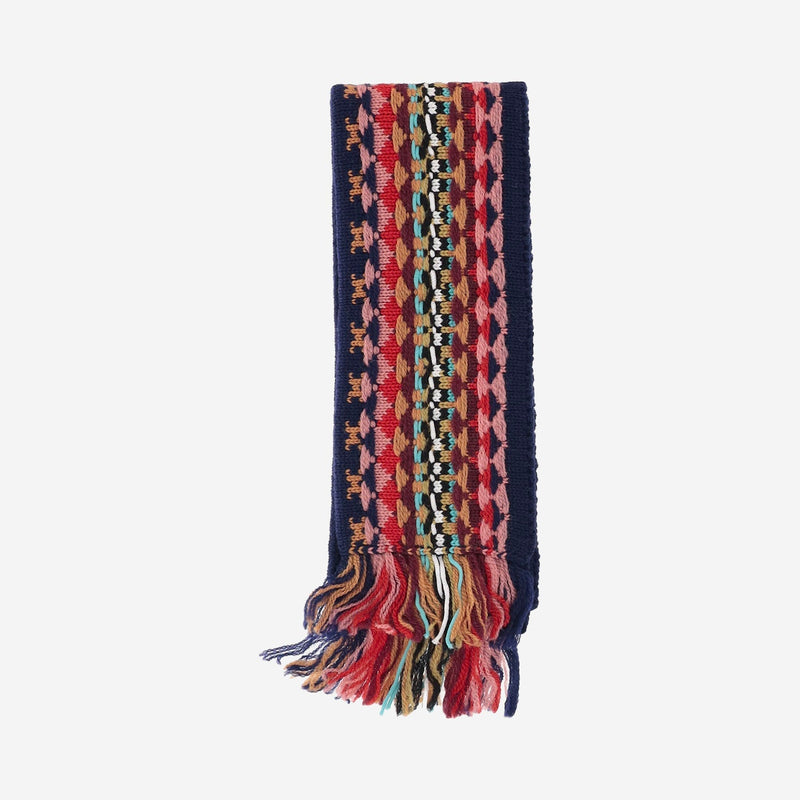 Dries Van Noten Fringed Wool Scarf — Navy Scarfs