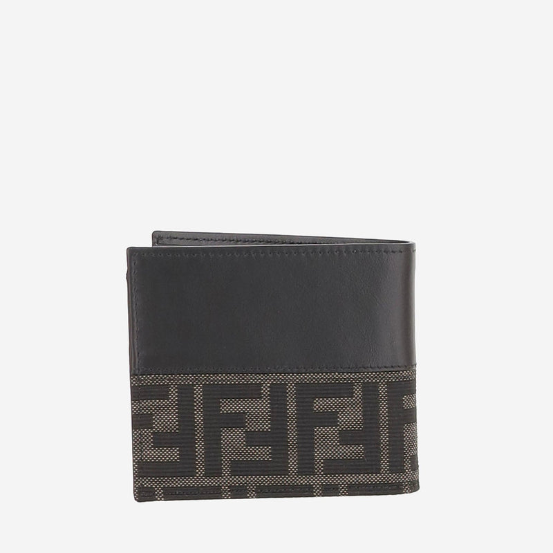 Fendi Ff Jacquard Fabric And Calfskin Wallet — Black & Cardholders