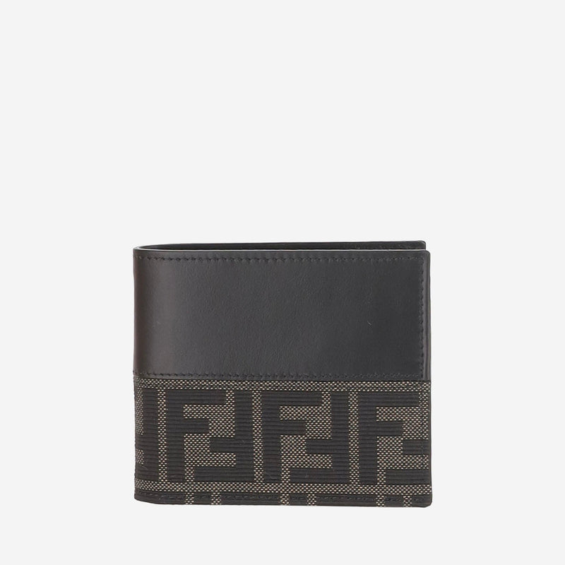 Fendi Ff Jacquard Fabric And Calfskin Wallet — Black & Cardholders