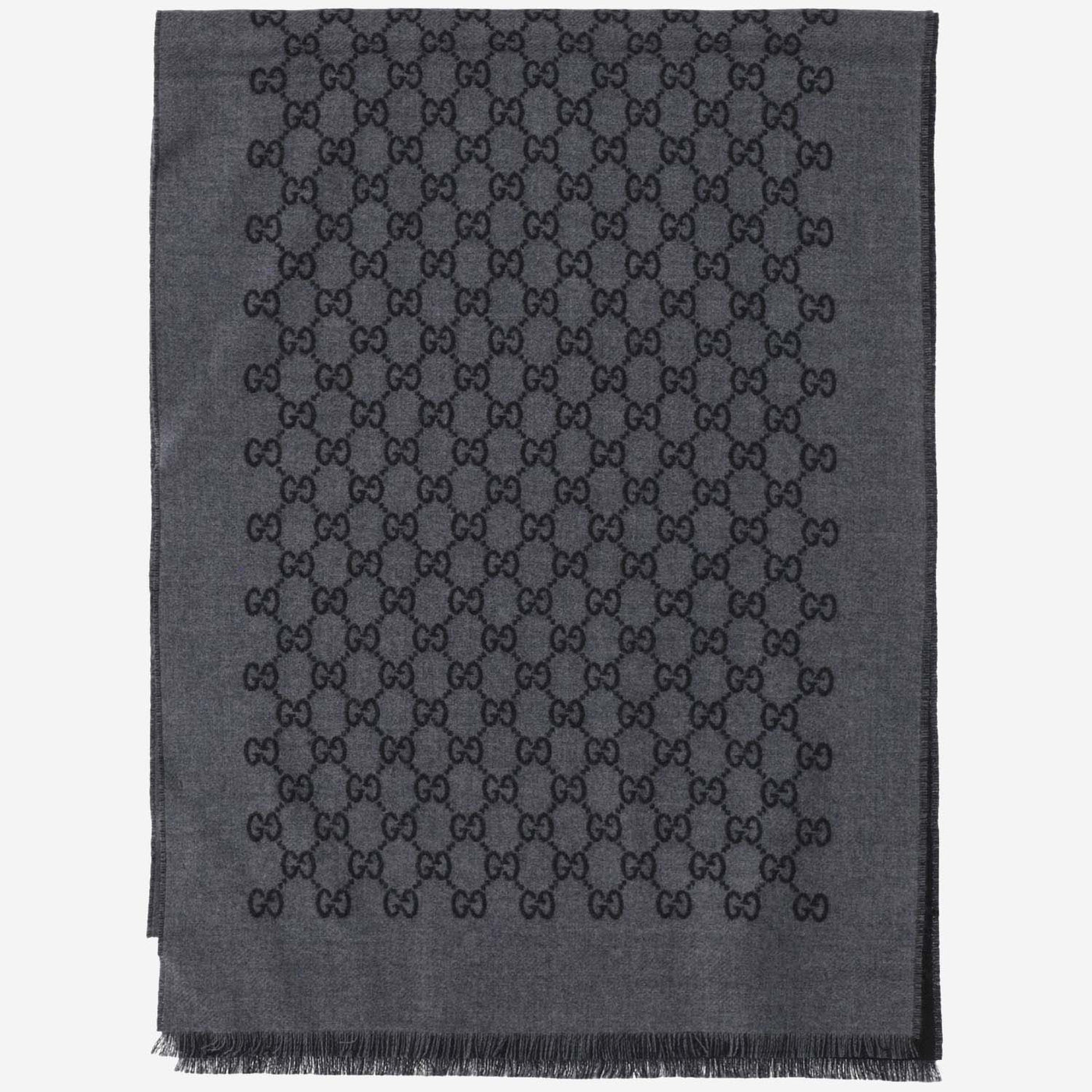 Gucci Gg-Pattern Wool Scarf — Gray Scarfs