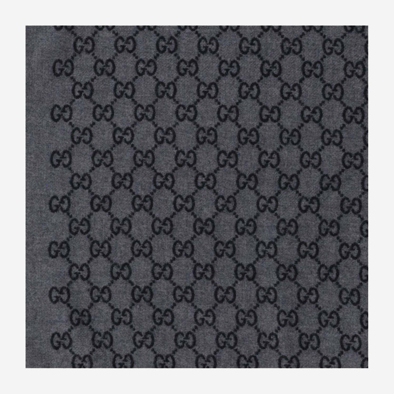 Gucci Gg-Pattern Wool Scarf — Gray Scarfs