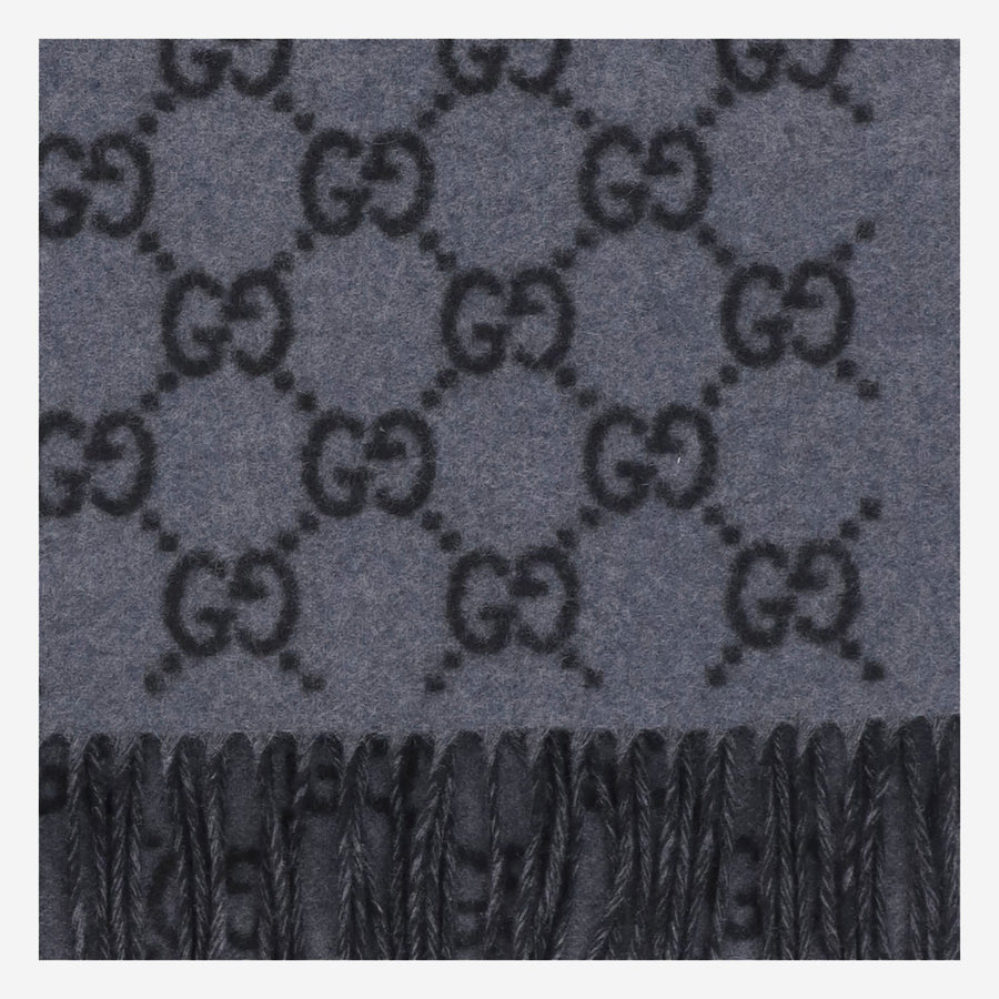 Gucci Gg Logo Jacquard Cashmere Scarf — Gray Scarfs
