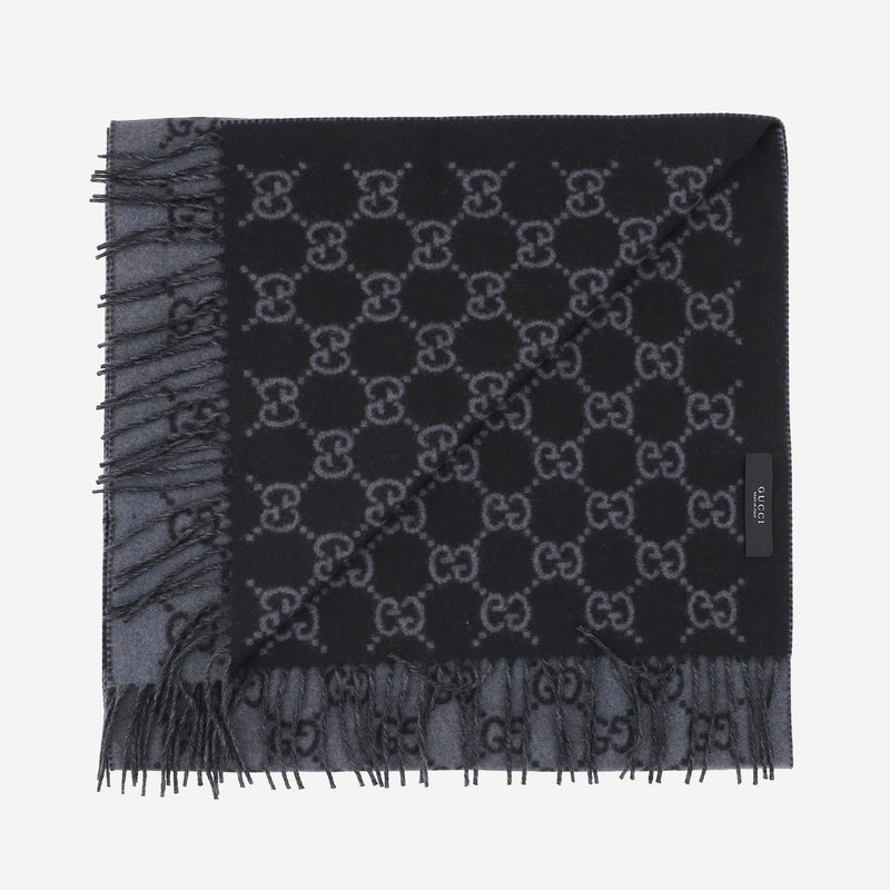 Gucci Gg Logo Jacquard Cashmere Scarf — Gray Scarfs