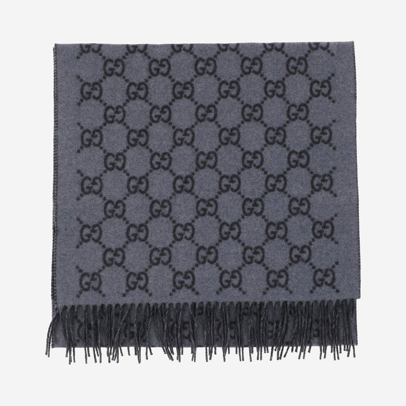 Gucci Gg Logo Jacquard Cashmere Scarf — Gray Scarfs
