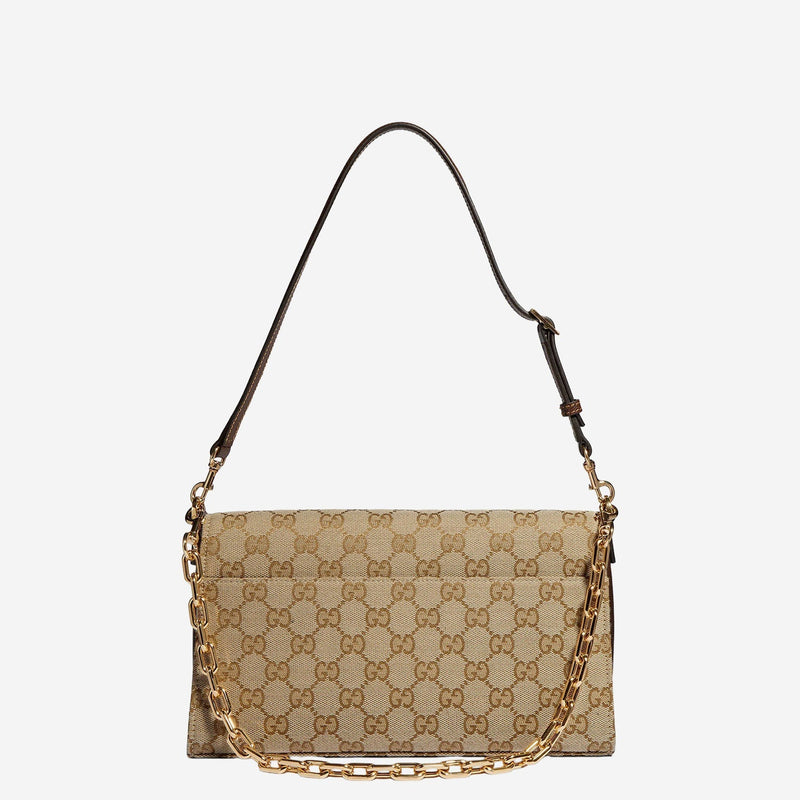 Gucci Horsebit Ristretto Shoulder Bag — Beige Fabric