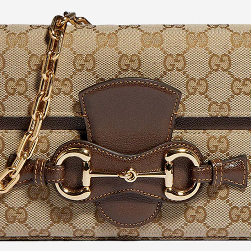 Gucci Horsebit Ristretto Shoulder Bag — Beige Fabric