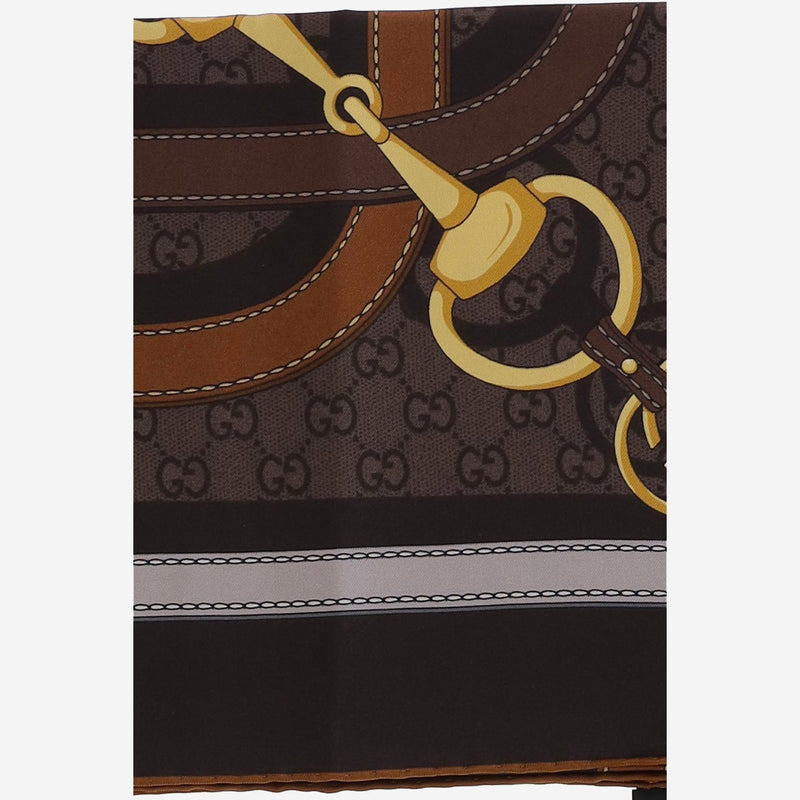 Gucci Silk Twill Foulard Scarf — Brown Scarfs