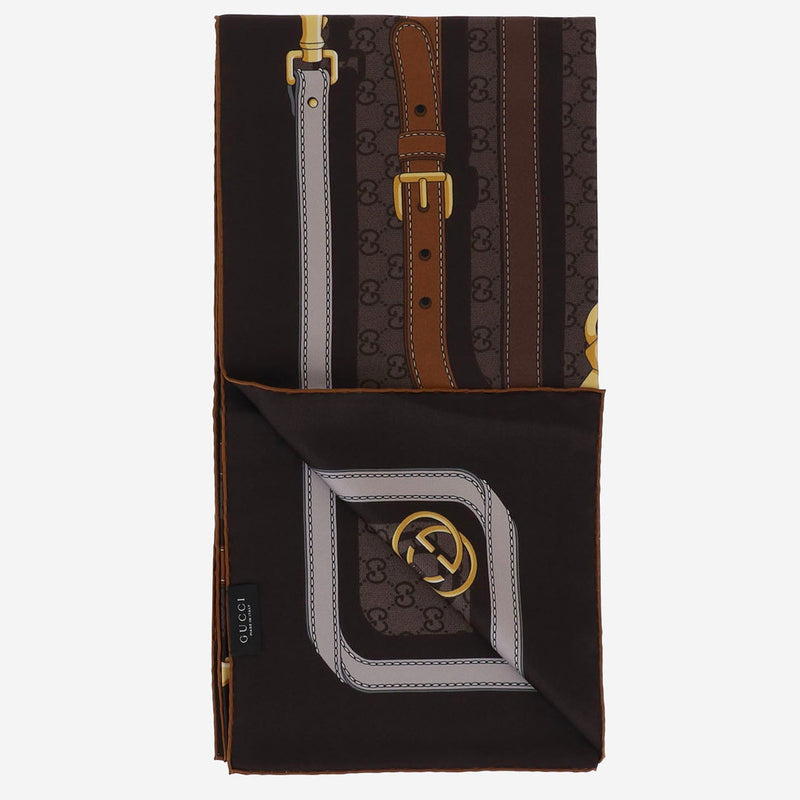 Gucci Silk Twill Foulard Scarf — Brown Scarfs