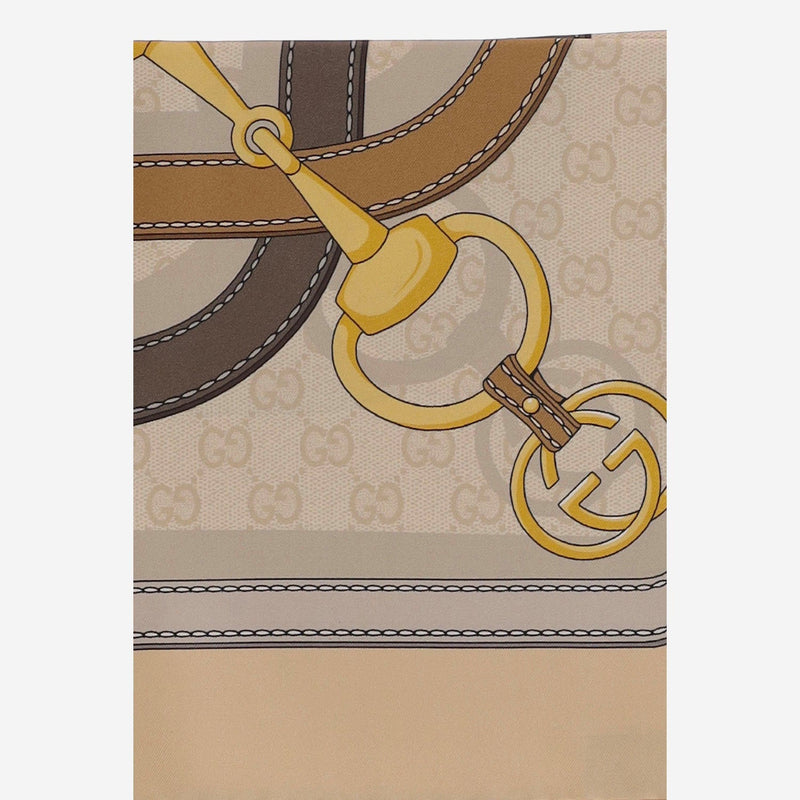 Gucci Printed Silk Twill Scarf — Beige Scarfs