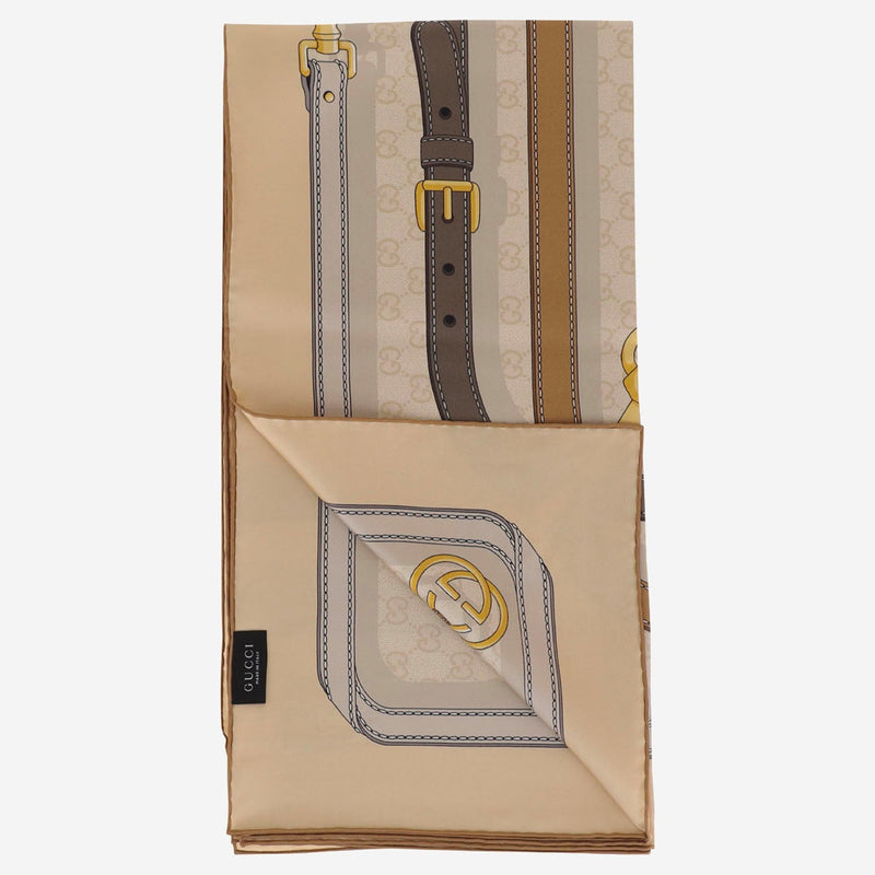 Gucci Printed Silk Twill Scarf — Beige Scarfs