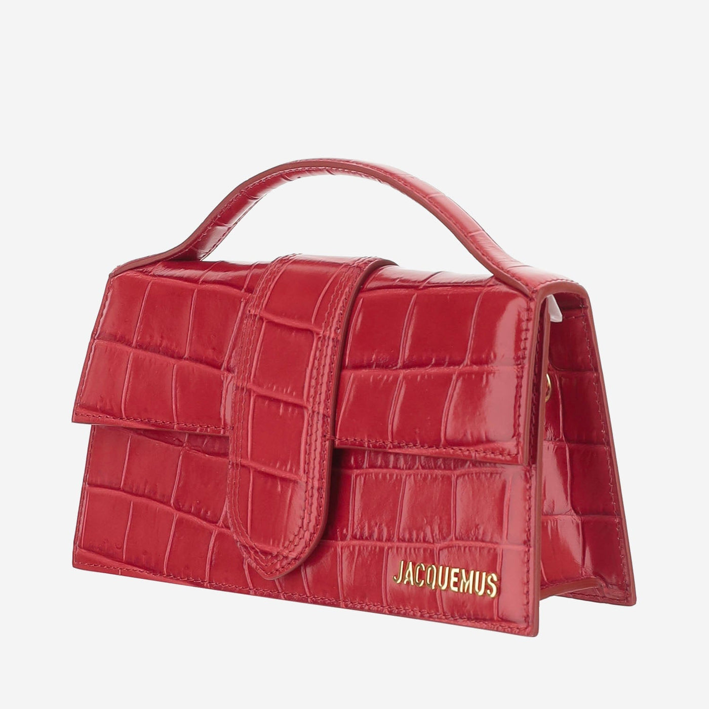 Jacquemus Crocodile-Embossed Calf Leather Shoulder Bag — Red