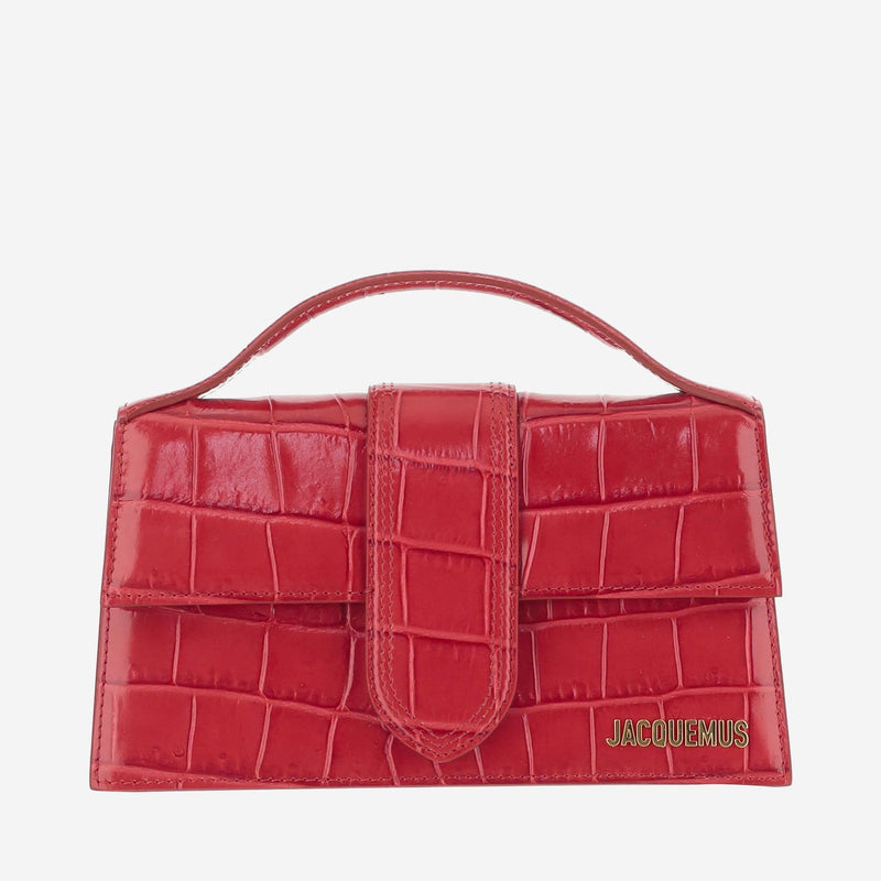 Jacquemus Crocodile-Embossed Calf Leather Shoulder Bag — Red