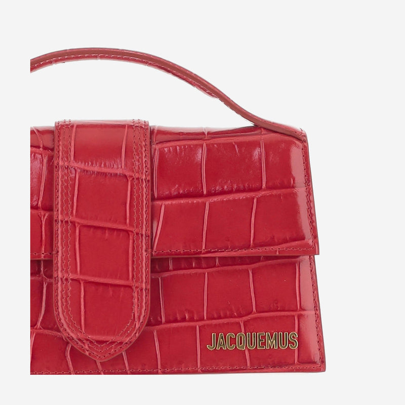 Jacquemus Crocodile-Embossed Calf Leather Shoulder Bag — Red