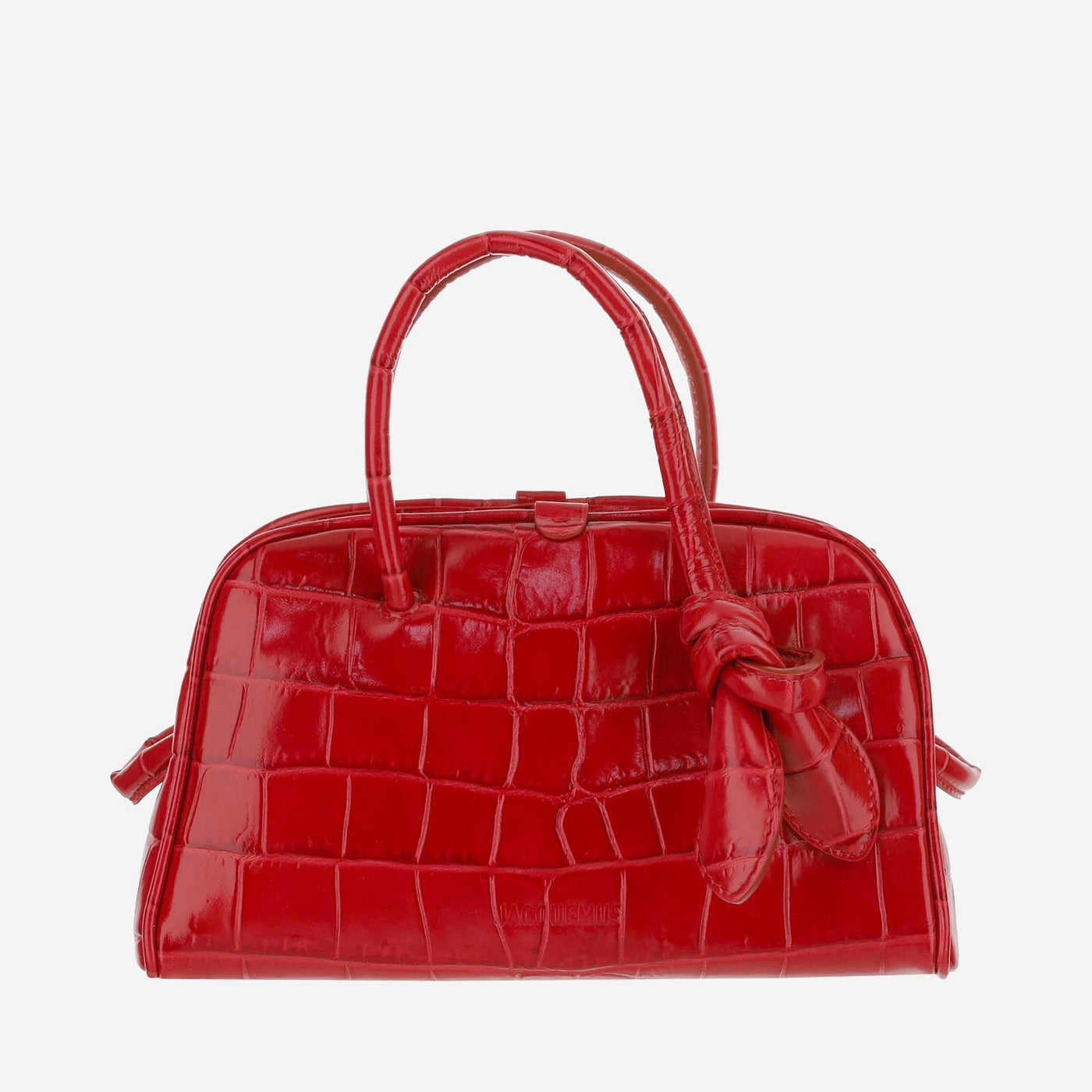 Jacquemus Crocodile-Embossed Calfskin Top Handle Bag — Red Suede