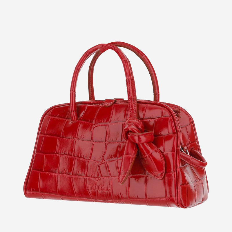 Jacquemus Crocodile-Embossed Calfskin Top Handle Bag — Red Suede