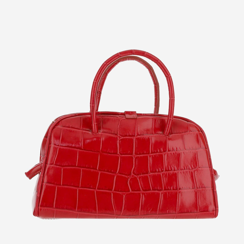 Jacquemus Crocodile-Embossed Calfskin Top Handle Bag — Red Suede
