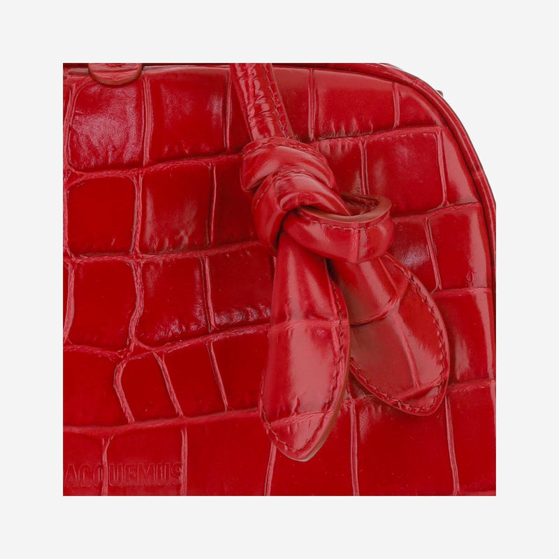 Jacquemus Crocodile-Embossed Calfskin Top Handle Bag — Red Suede