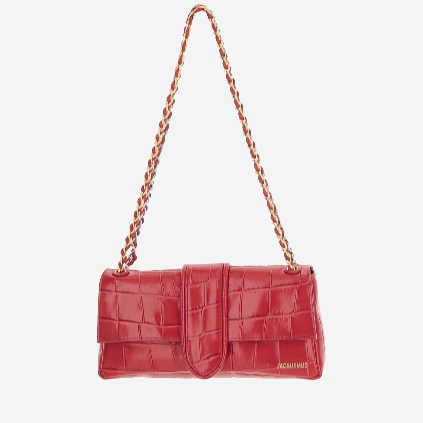 Jacquemus Crocodile-Embossed Calf Leather Shoulder Bag — Red