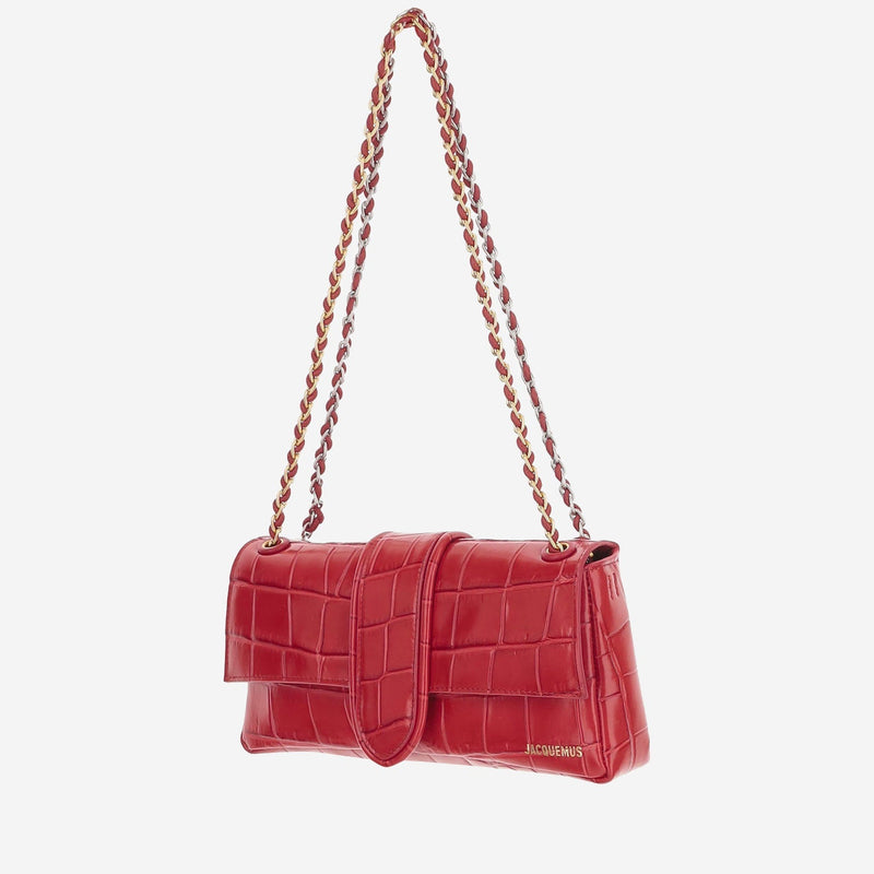 Jacquemus Crocodile-Embossed Calf Leather Shoulder Bag — Red