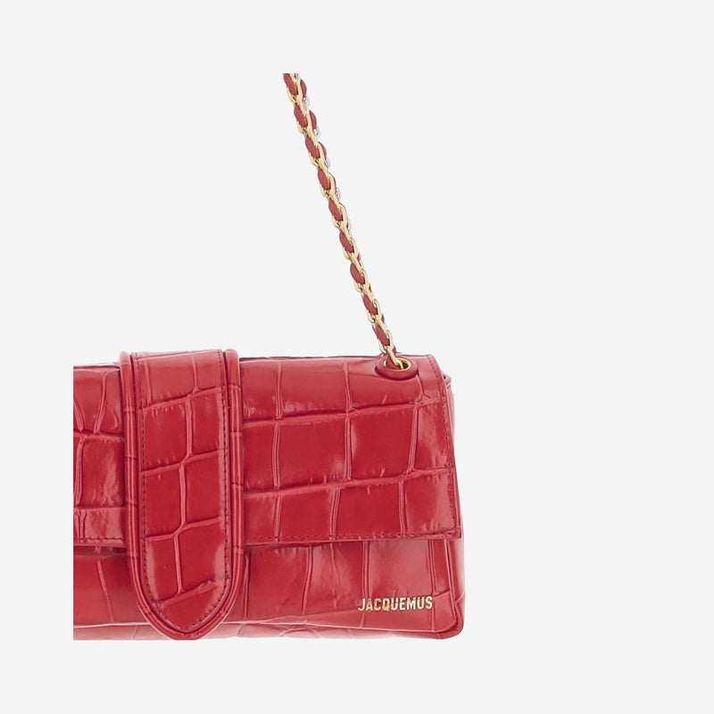 Jacquemus Crocodile-Embossed Calf Leather Shoulder Bag — Red