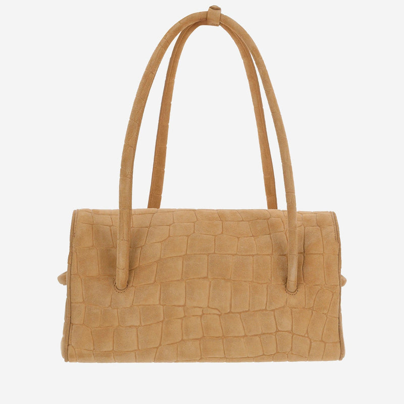 Jacquemus Crocodile-Embossed Suede Shoulder Bag — Beige