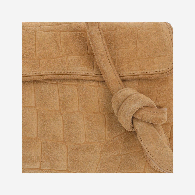 Jacquemus Crocodile-Embossed Suede Shoulder Bag — Beige
