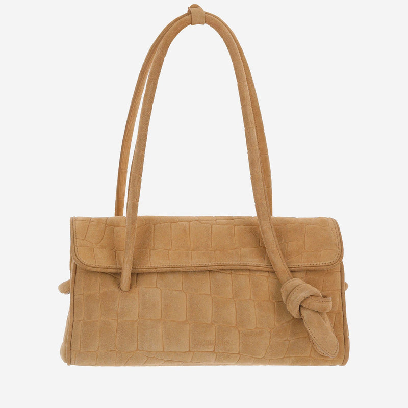 Jacquemus Crocodile-Embossed Suede Shoulder Bag — Beige