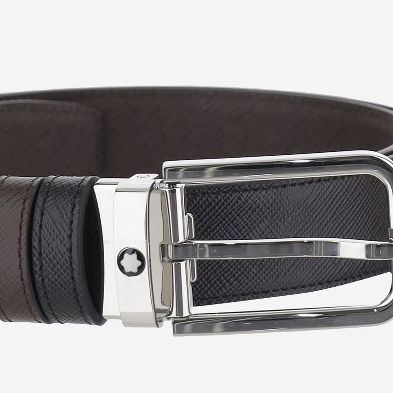 Montblanc Reversible Embossed Leather Belt — Black