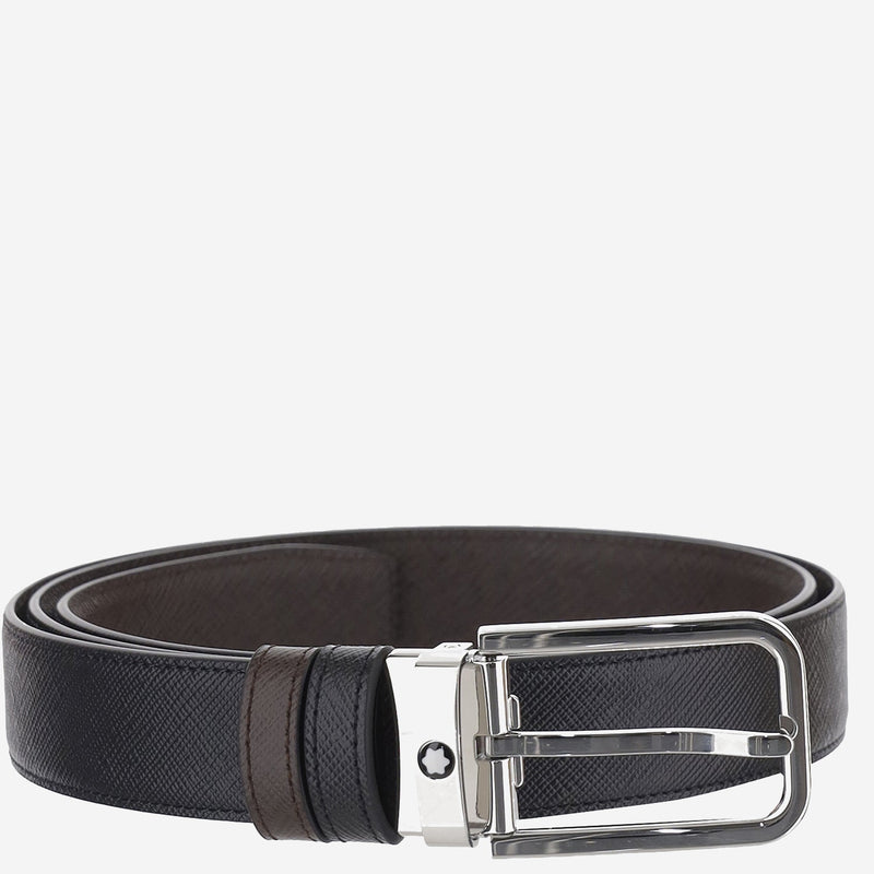 Montblanc Reversible Embossed Leather Belt — Black