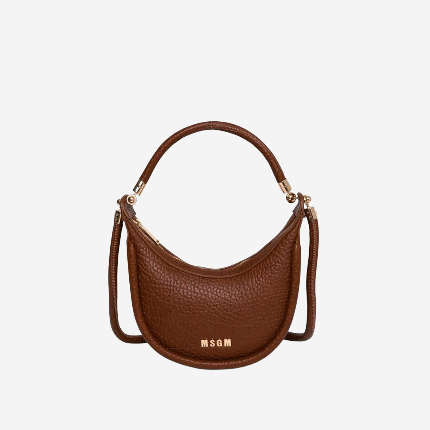Msgm Pebbled Faux Leather Shoulder Bag — Brown