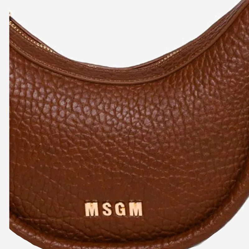 Msgm Pebbled Faux Leather Shoulder Bag — Brown