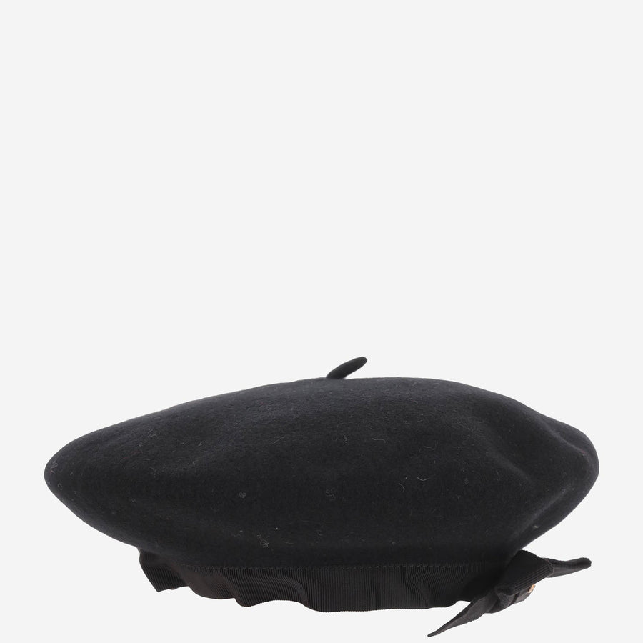 Patou Ac1120235 Wool With Grosgrain Bow Beanie — Black Beanies