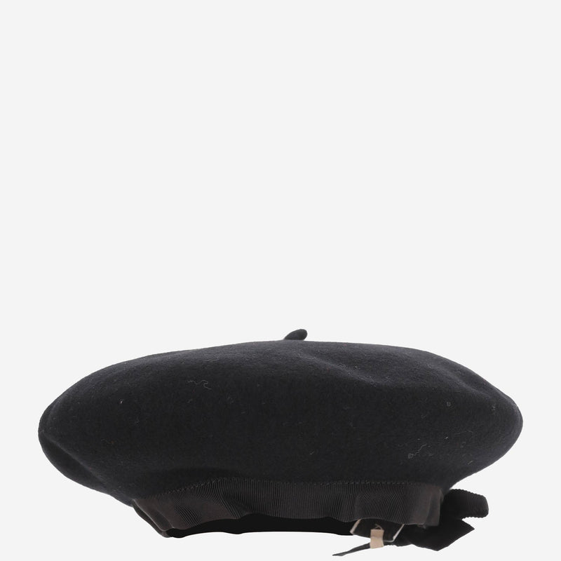 Patou Ac1120235 Wool With Grosgrain Bow Beanie — Black Beanies