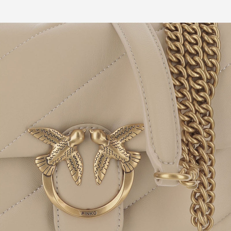 Pinko Love Mini Puff Shoulder Bag — Beige Leather