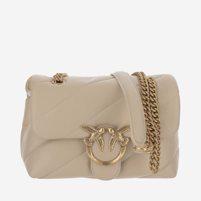 Pinko Love Mini Puff Shoulder Bag — Beige Leather