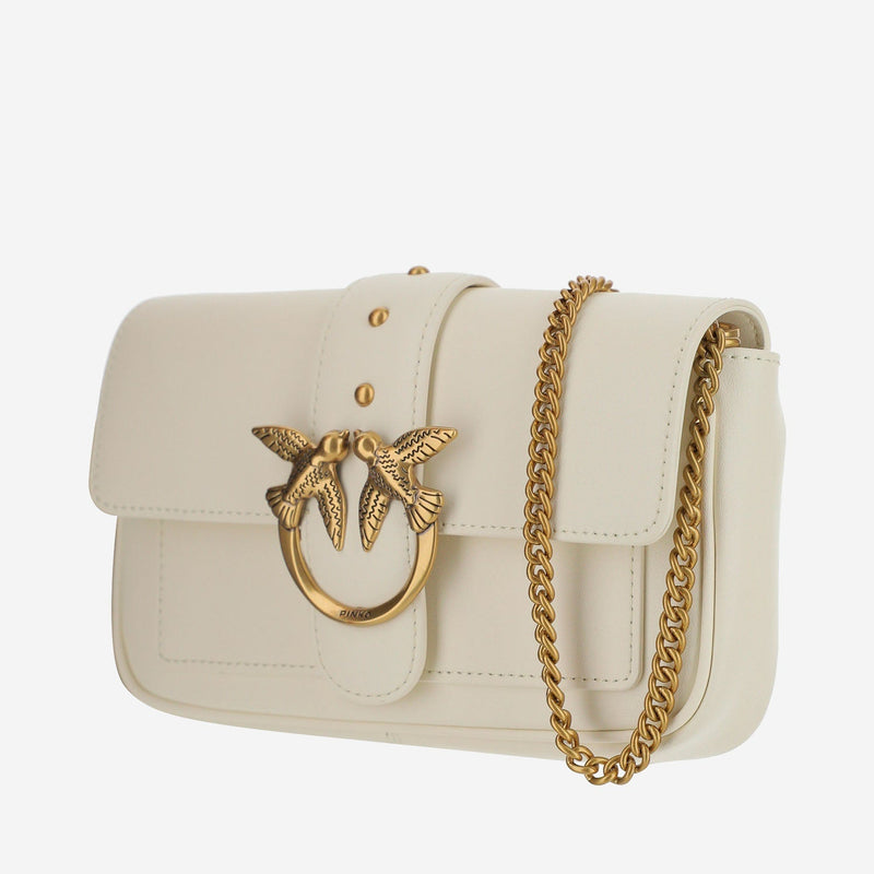 Pinko Love Shoulder Bag — White Leather