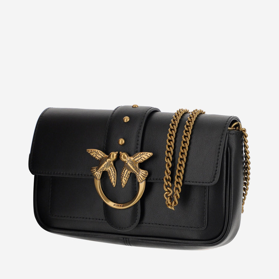 Pinko Love Shoulder Bag — Black Leather; Lining: Cotton