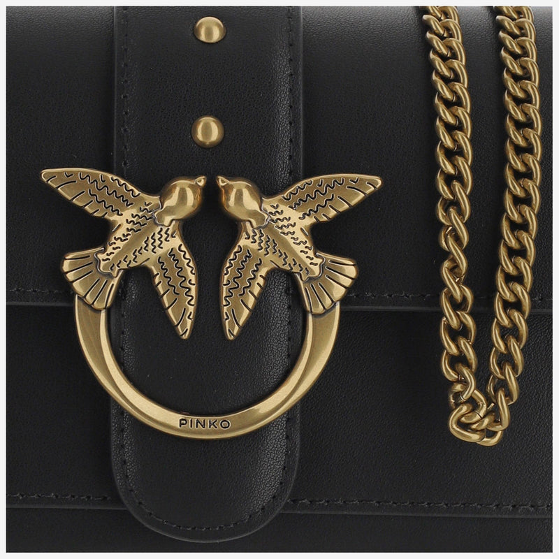 Pinko Love Shoulder Bag — Black Leather; Lining: Cotton