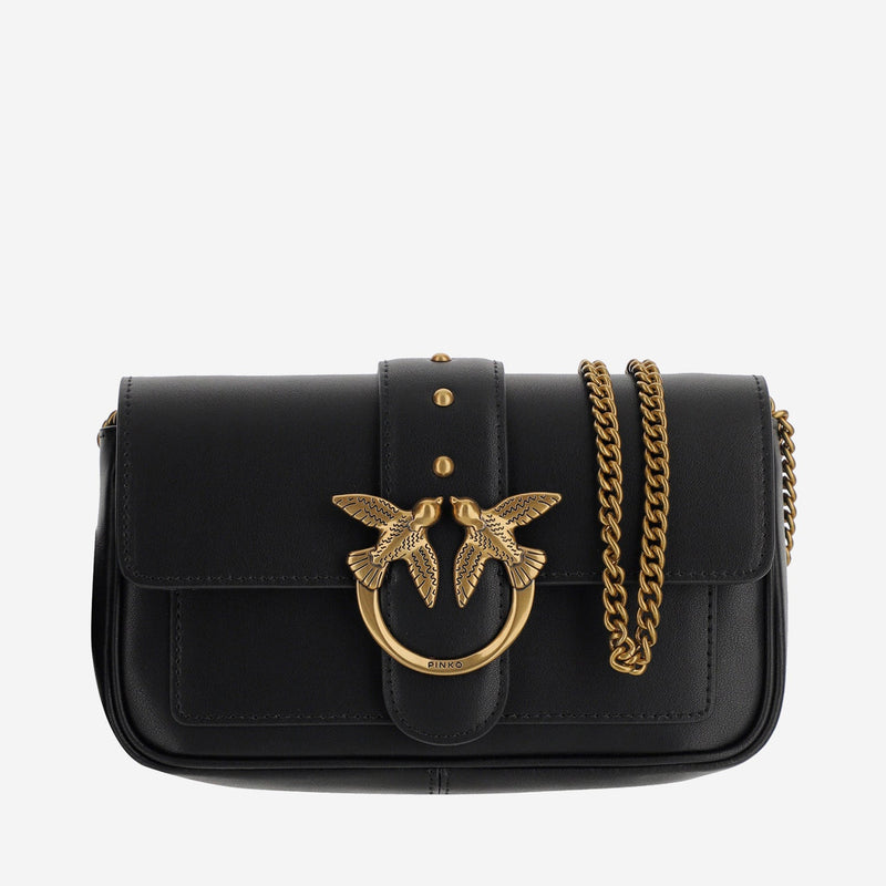 Pinko Love Shoulder Bag — Black Leather; Lining: Cotton