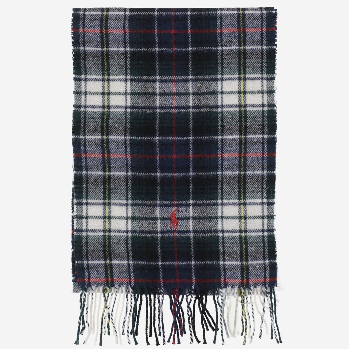 Polo Ralph Lauren Wool Tartan With Embroidered Logo Scarf — Black Scarfs