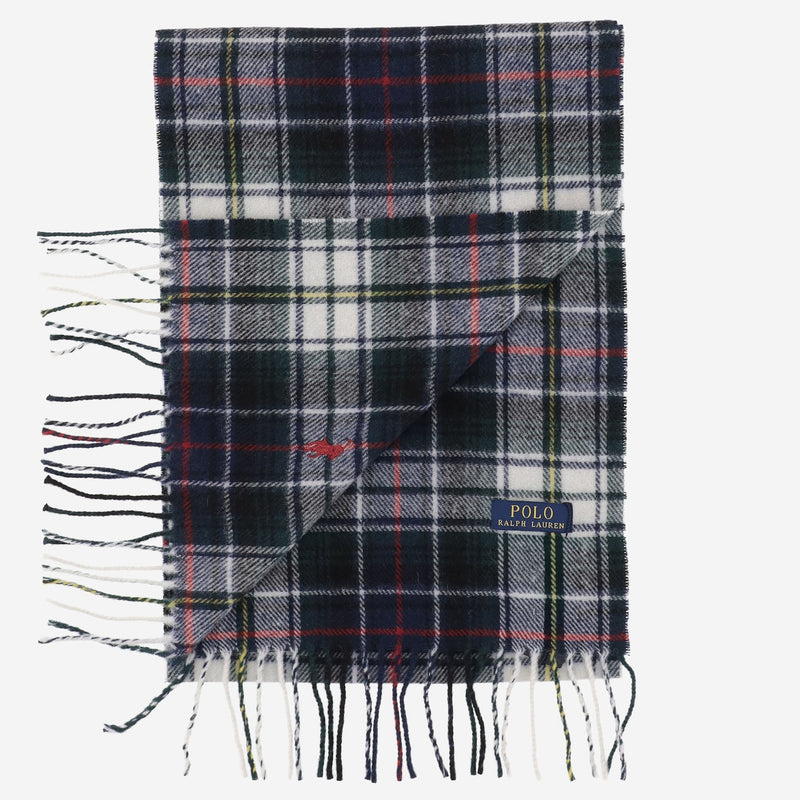 Polo Ralph Lauren Wool Tartan With Embroidered Logo Scarf — Black Scarfs