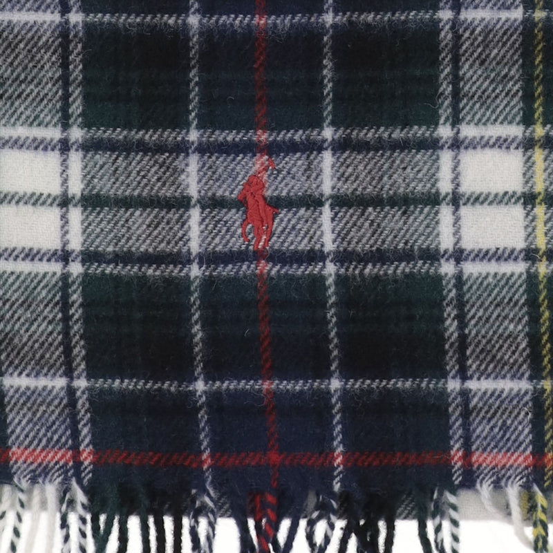 Polo Ralph Lauren Wool Tartan With Embroidered Logo Scarf — Black Scarfs