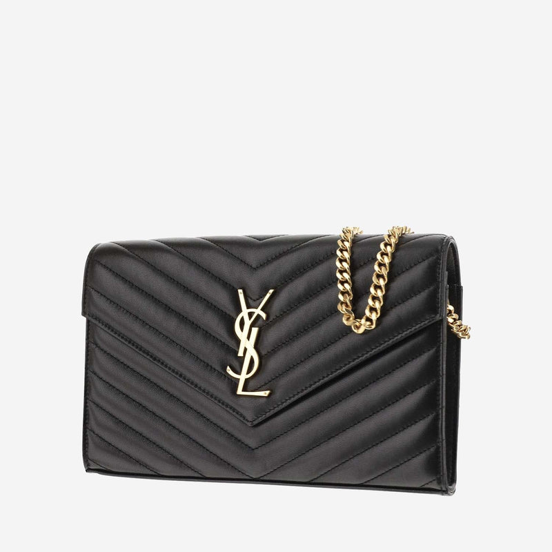 Saint Laurent Chevron-Quilted Lamb Leather Clutch — Black