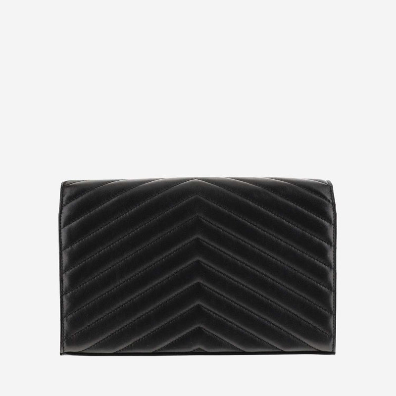 Saint Laurent Chevron-Quilted Lamb Leather Clutch — Black